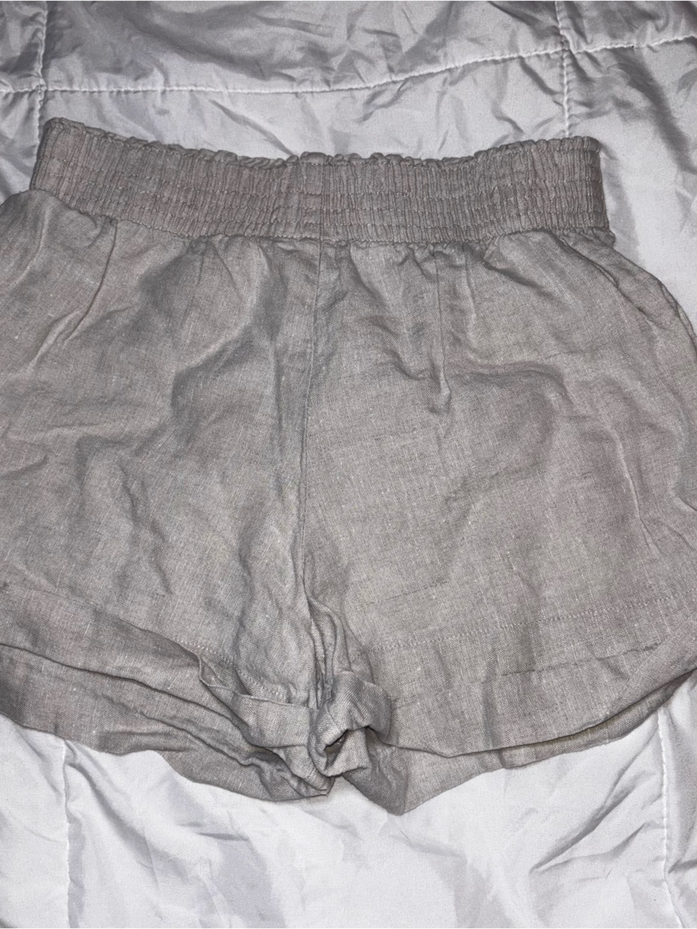 Reformation Light Taupe Linen-Blend Elastic Waist Shorts